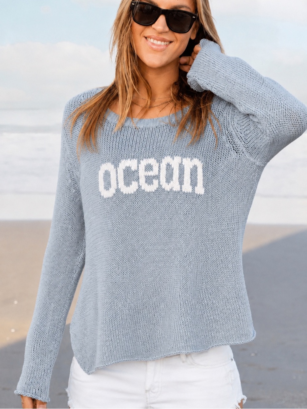 Wooden Ships Paola Buendia Ocean Crew Cotton Sweater Dusty Blue Gray Size M/L
